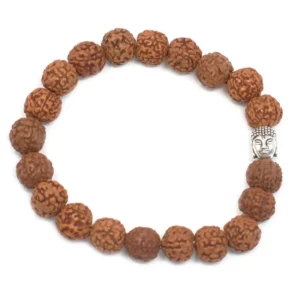 Brunt rudraksha-armband med silverfärgat Buddah-hänge