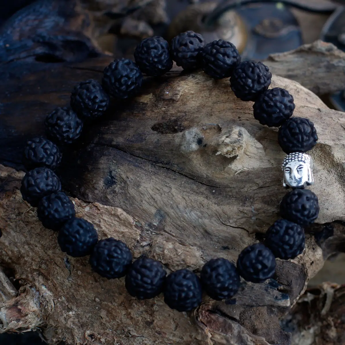 Rudraksha-armband med Buddha-hänge mörk - produktbild 6