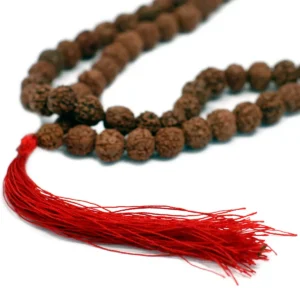 Rudraksha mala med 108 pärlor och röd tofs - produktbild 7
