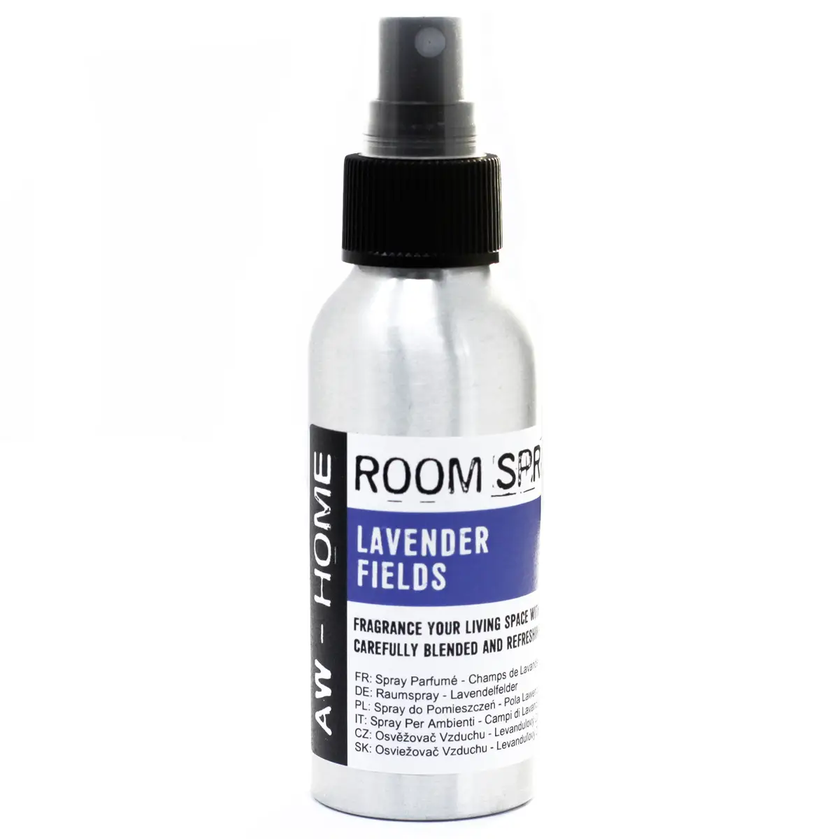 Aluminiumflaska med rumspray i lavendelfältdoft