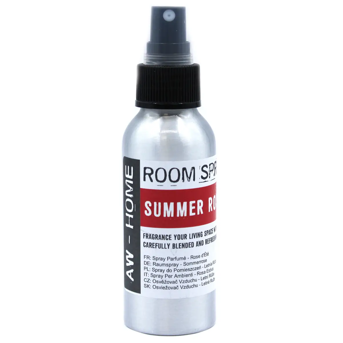 Aluminiumflaska med rumsspray och doft av sommarros