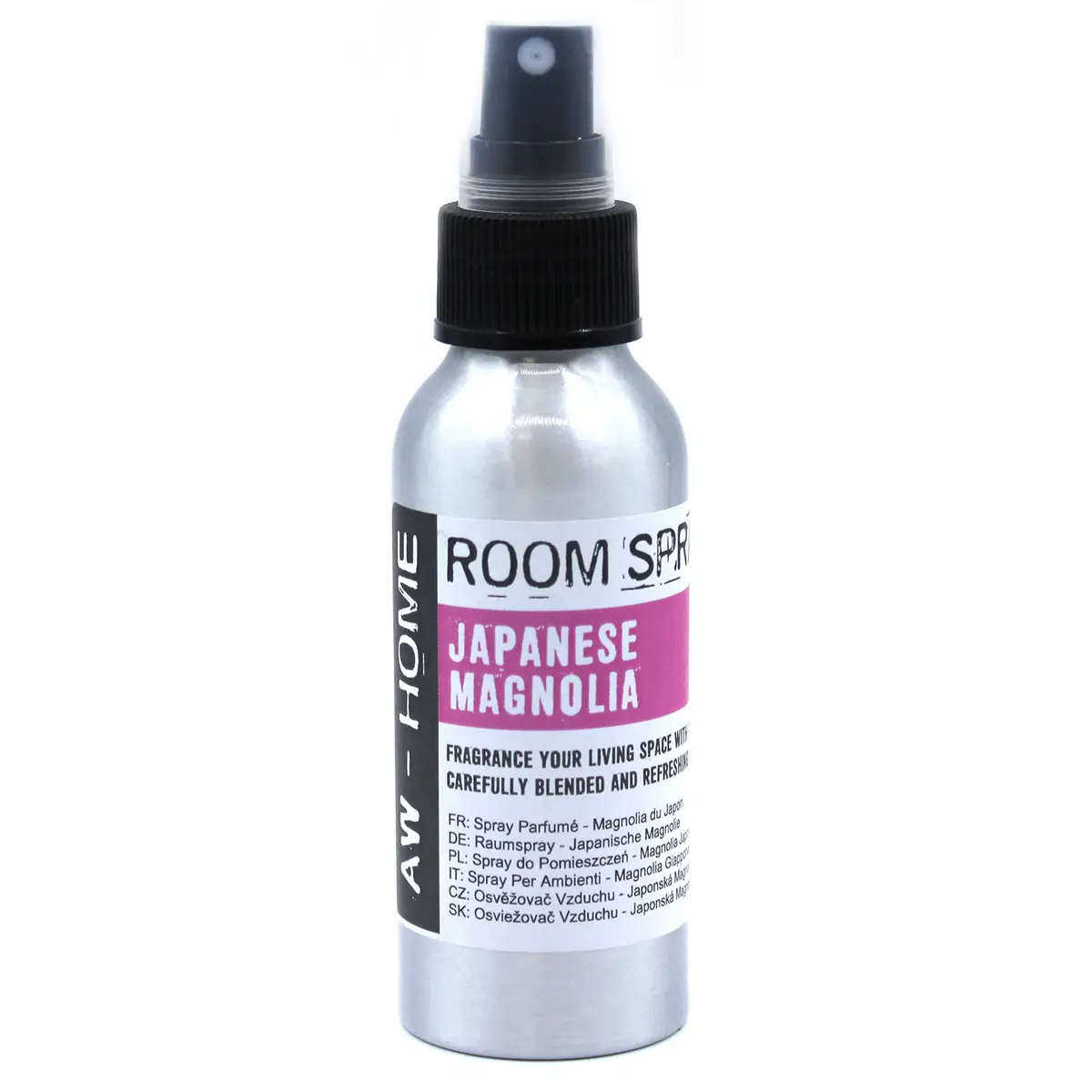 Aluminiumflaska med rumsspray japansk magnolia och svart spraymunstycke