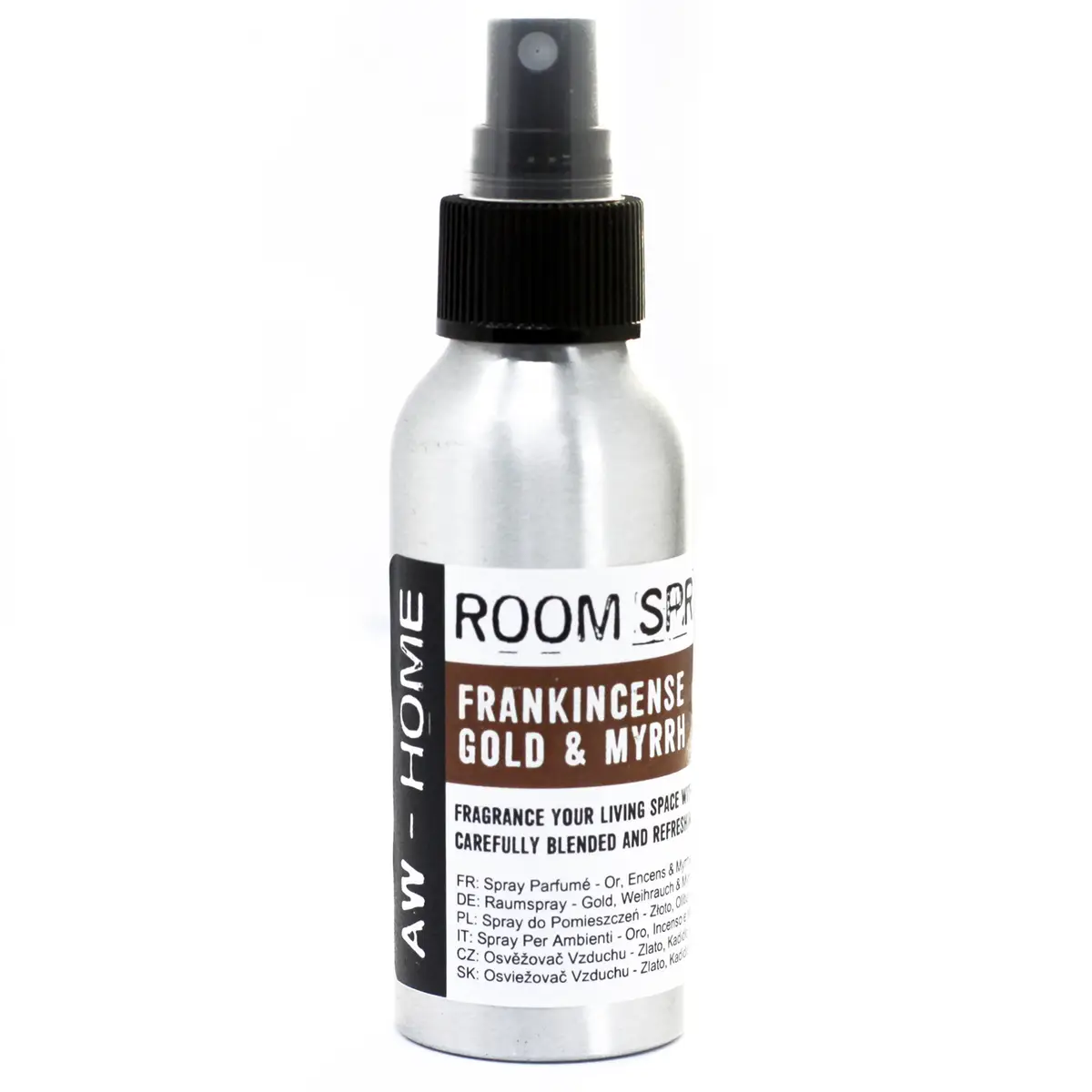 Aluminiumflaska med rumsspray och svart spraypump
