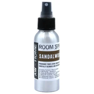 Aluminiumflaska med rumsspray och doft av sandelträ