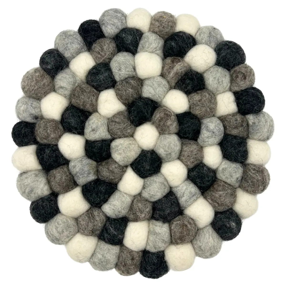 Rund filtbricka i ull med flergrå nyanser, diameter 20 cm