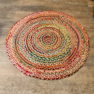 Rund matta i jute och återvunnen bomull 120 cm - produktbild 3