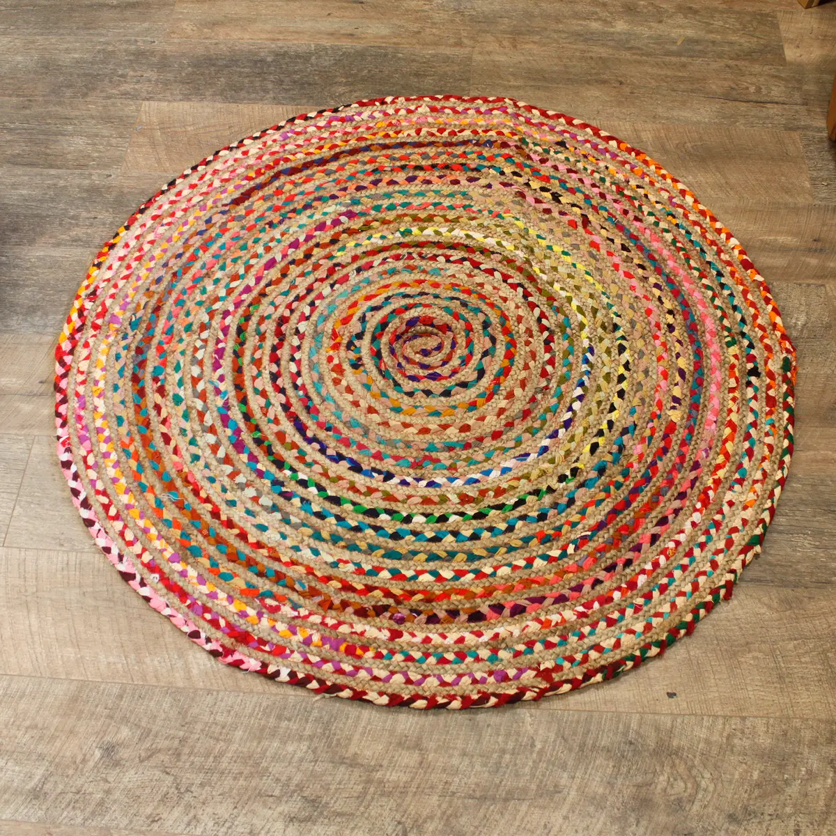 Rund matta i jute och återvunnen bomull 120 cm - produktbild 3