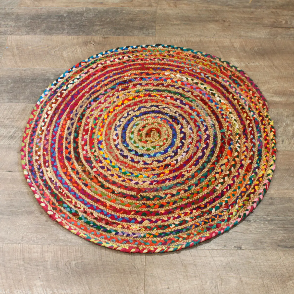 Rund matta i jute och återvunnen bomull 90 cm - produktbild 6