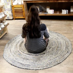 Rund matta i jute och återvunnen denim, 150 cm - produktbild 2