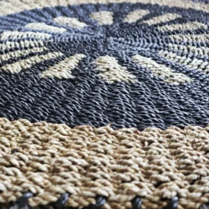 Rund matta i sjögräs svart och beige 1 meter - produktbild 3