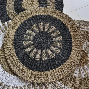 Rund matta i sjögräs svart och beige 1 meter - produktbild 4