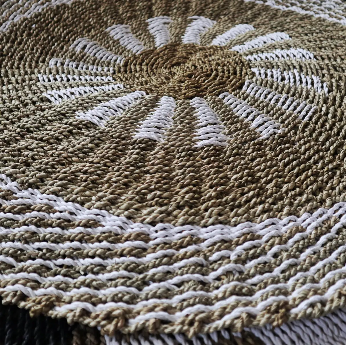 Rund matta i sjögräs vit och beige 1 meter - produktbild 2