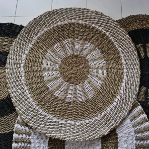 Rund matta i sjögräs vit och beige 1 meter - produktbild 3