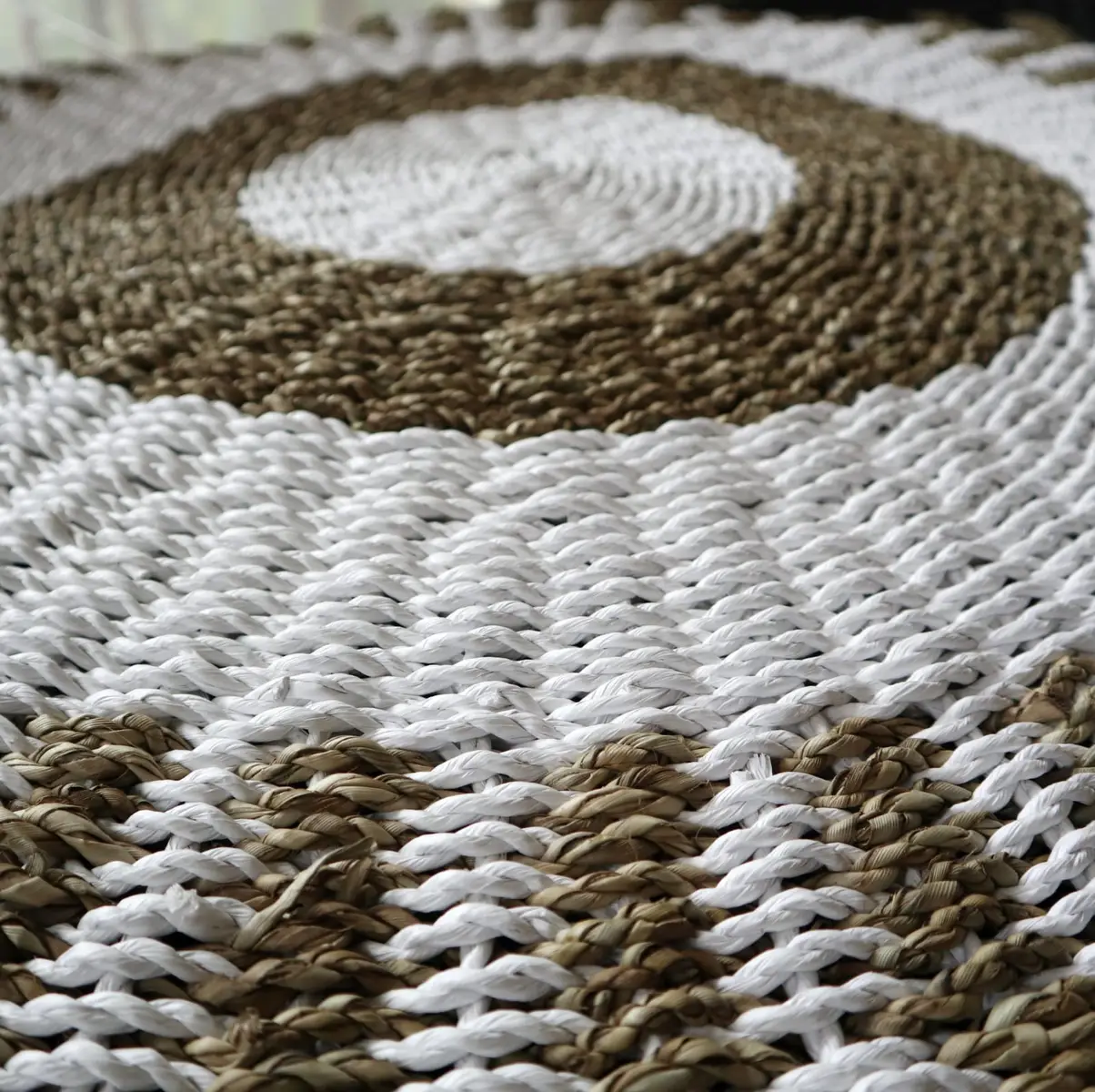 Rund matta i sjögräs vit och beige 1 meter - produktbild 4