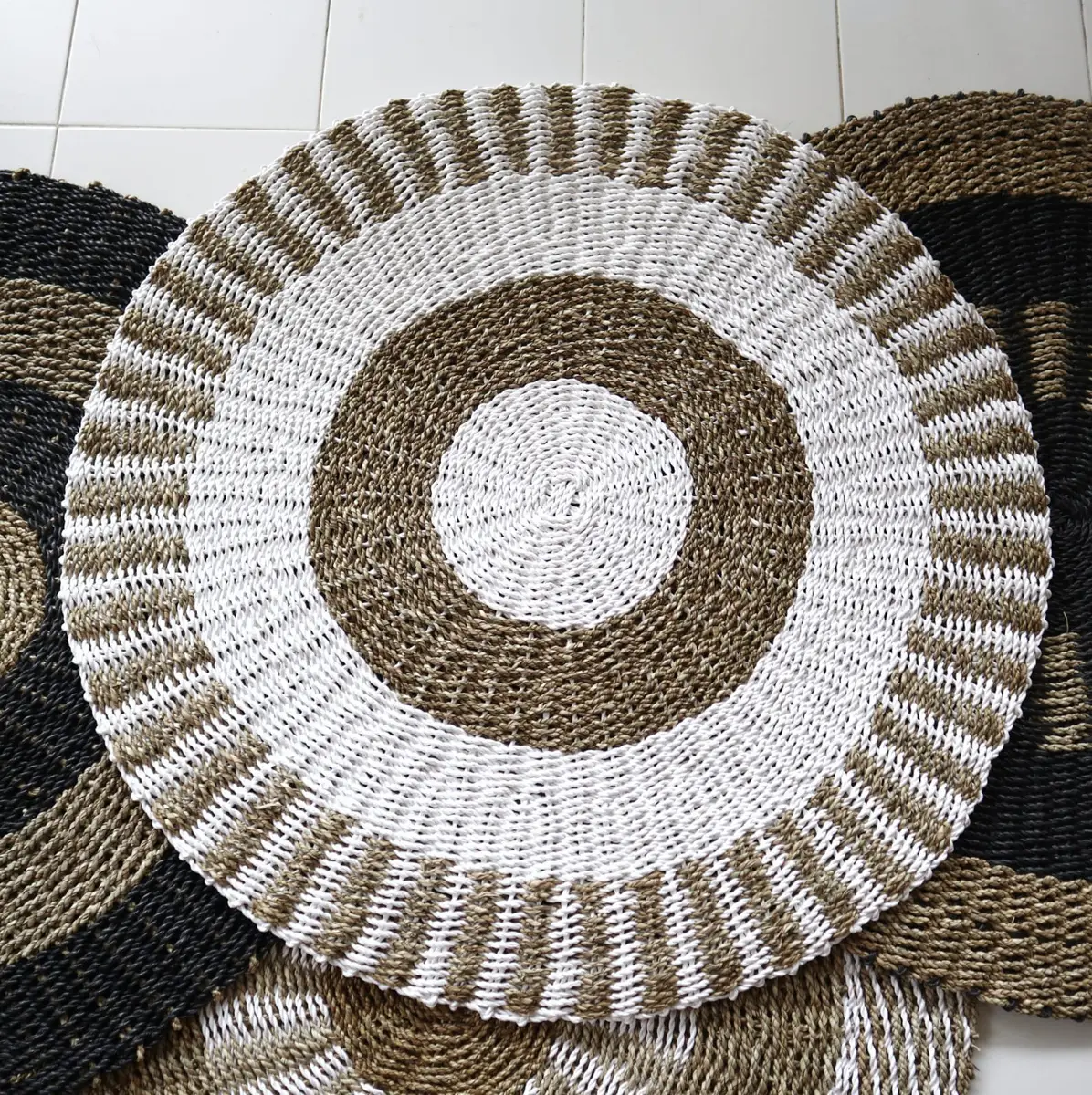 Rund matta i sjögräs vit och beige 1 meter - produktbild 5