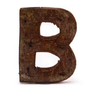 Rustik bokstav B tillverkad av naturlig bark, 7 cm hög