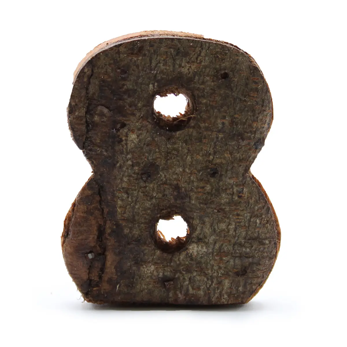 Rustik siffra formad i naturlig bark, nummer 8, 7 cm hög