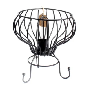 Svart saltstenslampa med eldfat i järn med vintage industriell design