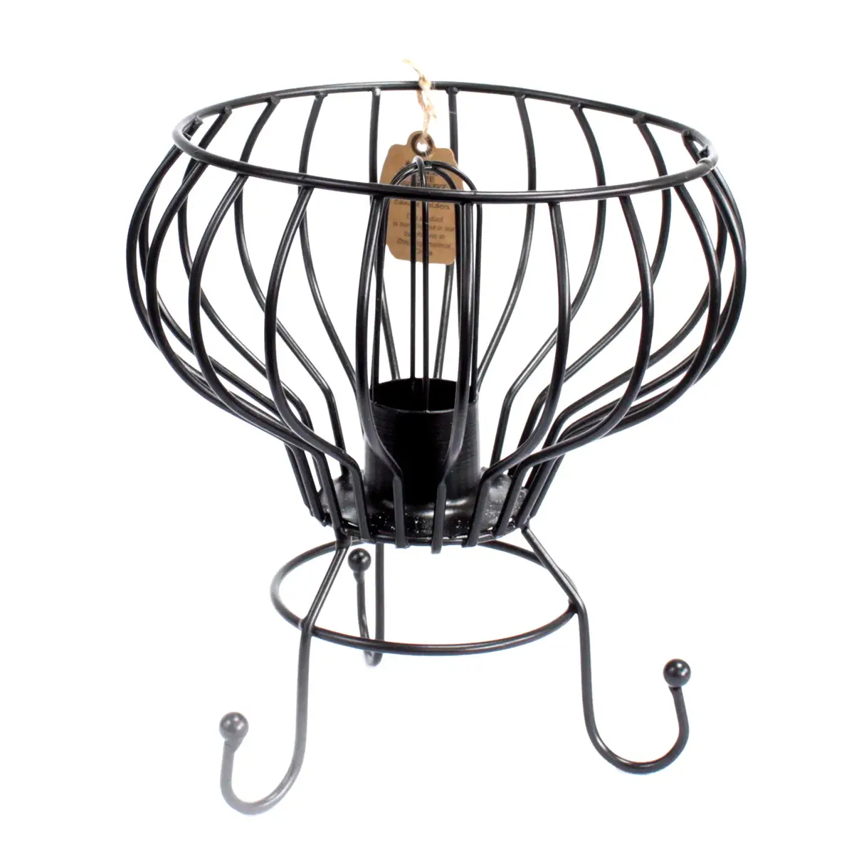 Svart saltstenslampa med eldfat i järn med vintage industriell design