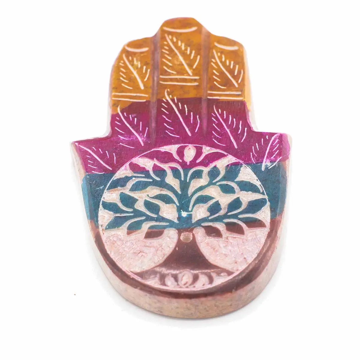 Såpsten rökelsehållare Hamsa med Livets träd 9x6 cm - produktbild 3