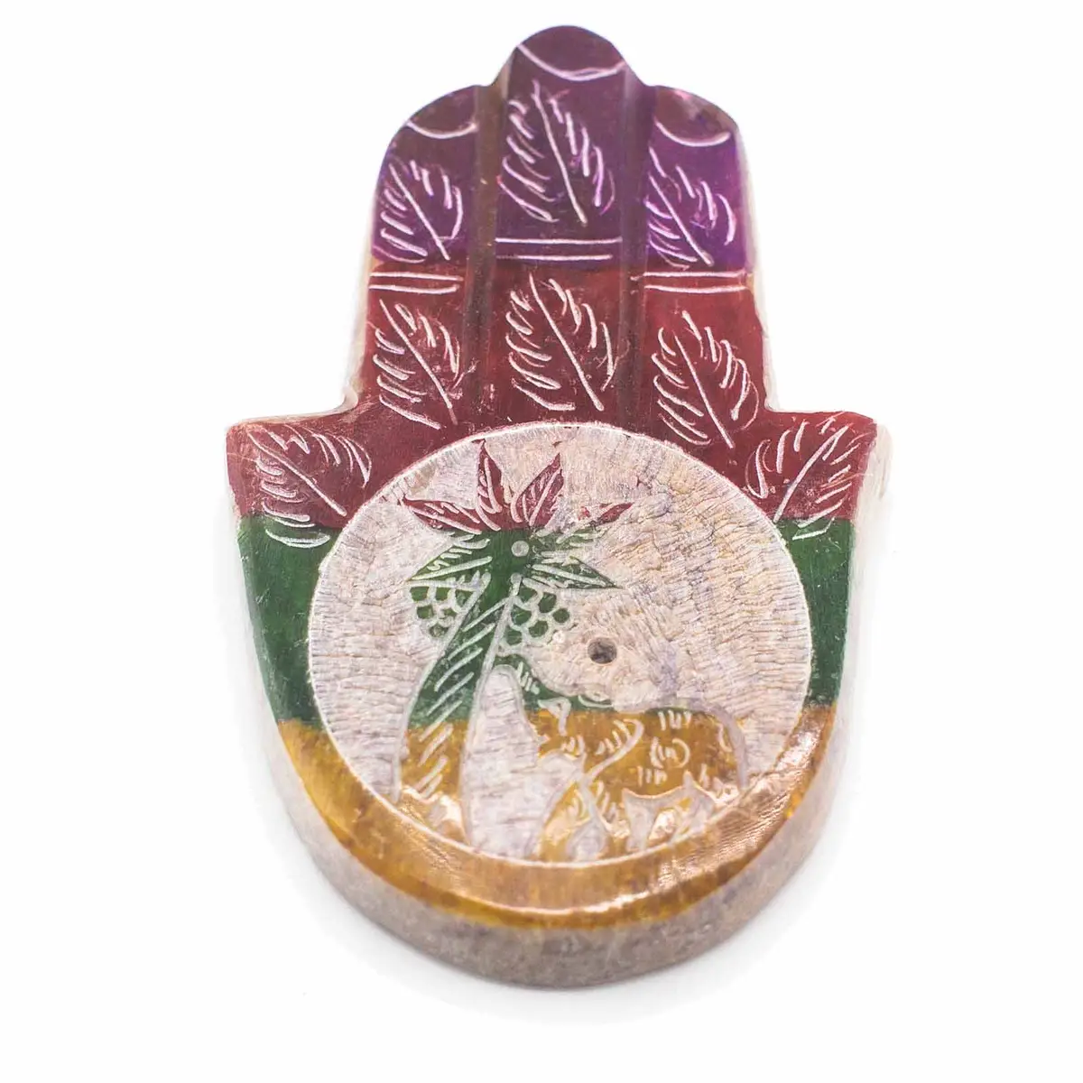 Såpstensrökelsehållare Hamsa 9x6 cm med elefant och palm - produktbild 3
