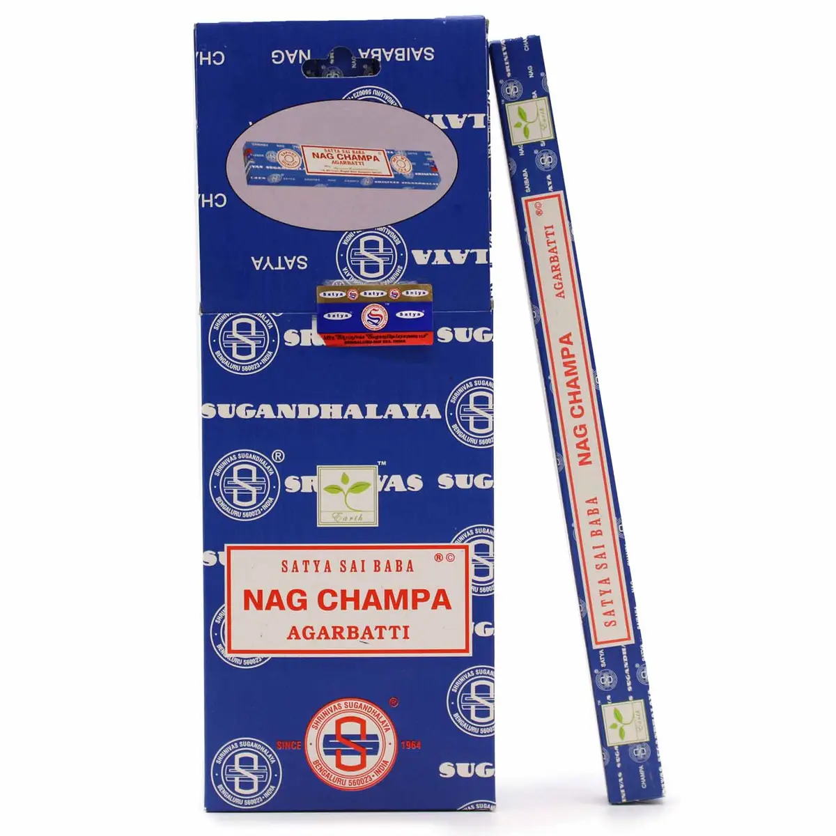 Förpackning och rökelsepinne av Satya Nag Champa rökelsepinnar