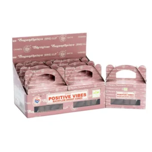 Förpackning med Satya Positive Vibes Backflow Dhoop-kon för aromaterapi