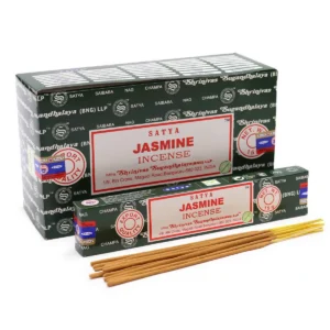 Förpackning och rökelsepinnar Satya jasmin doft