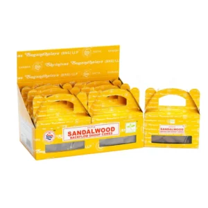 Förpackning med Satya Sandelträ Backflow Dhoop-kon rökelsekoner