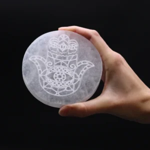 Selenitplatta med Hamsa-motiv 10 cm - produktbild 2