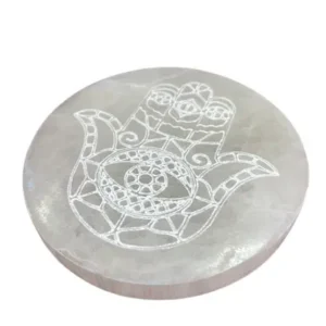 Selenitplatta med Hamsa-motiv 10 cm - produktbild 3
