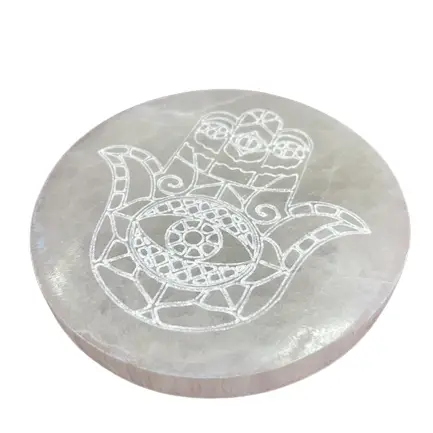 Selenitplatta med Hamsa-motiv 10 cm - produktbild 3
