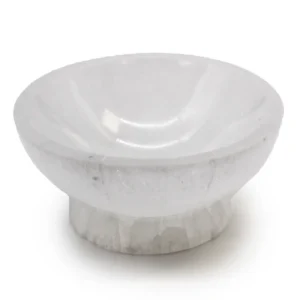 Vit selenitskål med rund form och fot, 10 cm i diameter