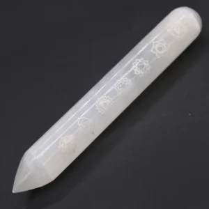 Selenitstav med spets och 7 chakrasymboler 14-16 cm - produktbild 3