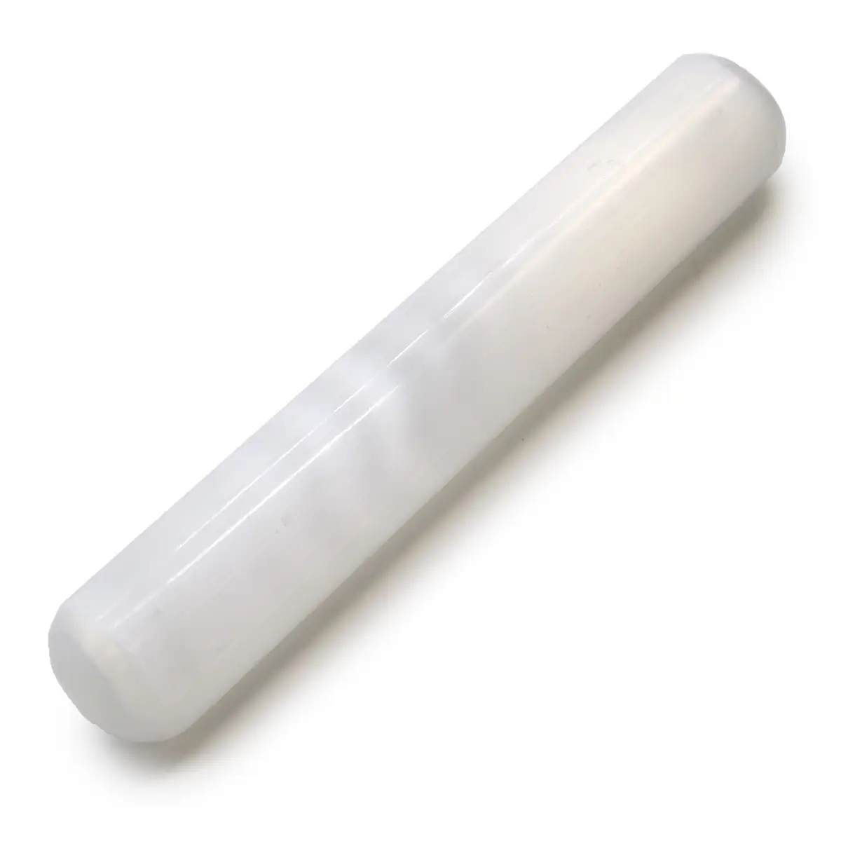 Rundad selenitstav i vit kristall, 16 cm lång