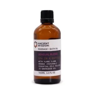 Flaska med sensuell massageolja från Ancient Wisdom, 100 ml