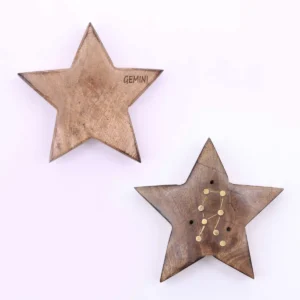 Set med 12 stjärnformade rökelsehållare med ingraverade zodiaktecken i mässing - produktbild 8