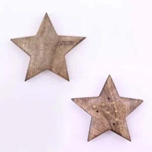 Set med 12 stjärnformade rökelsehållare med ingraverade zodiaktecken i mässing - produktbild 9