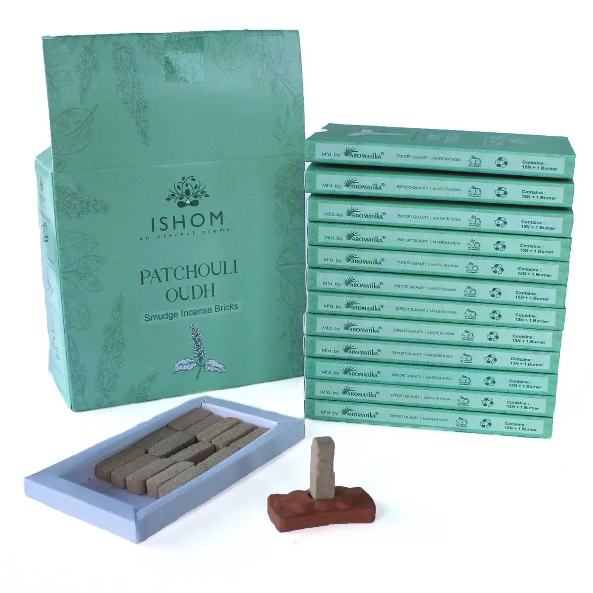 Set med 15 naturliga rökelsehartsblock och hållare i patchouli och oudh - produktbild 2