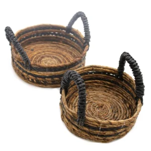 Set med 2 förvaringskorgar i bananblad och svart raffia - produktbild 3