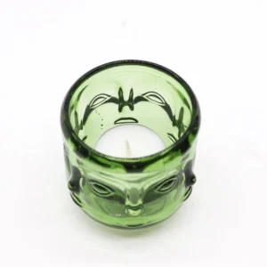 Set med 2 ljuslyktor i glas med buddhaansikten, grön jade - produktbild 2