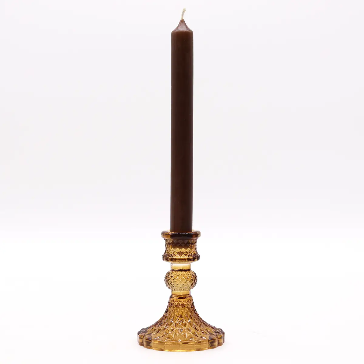 Set med 2 vintage glasljusstakar i antik bärnstensfärg - produktbild 2