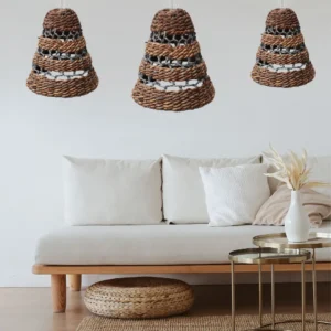 Set med 3 lampskärmar i naturligt bananblad och grå raffia - produktbild 4