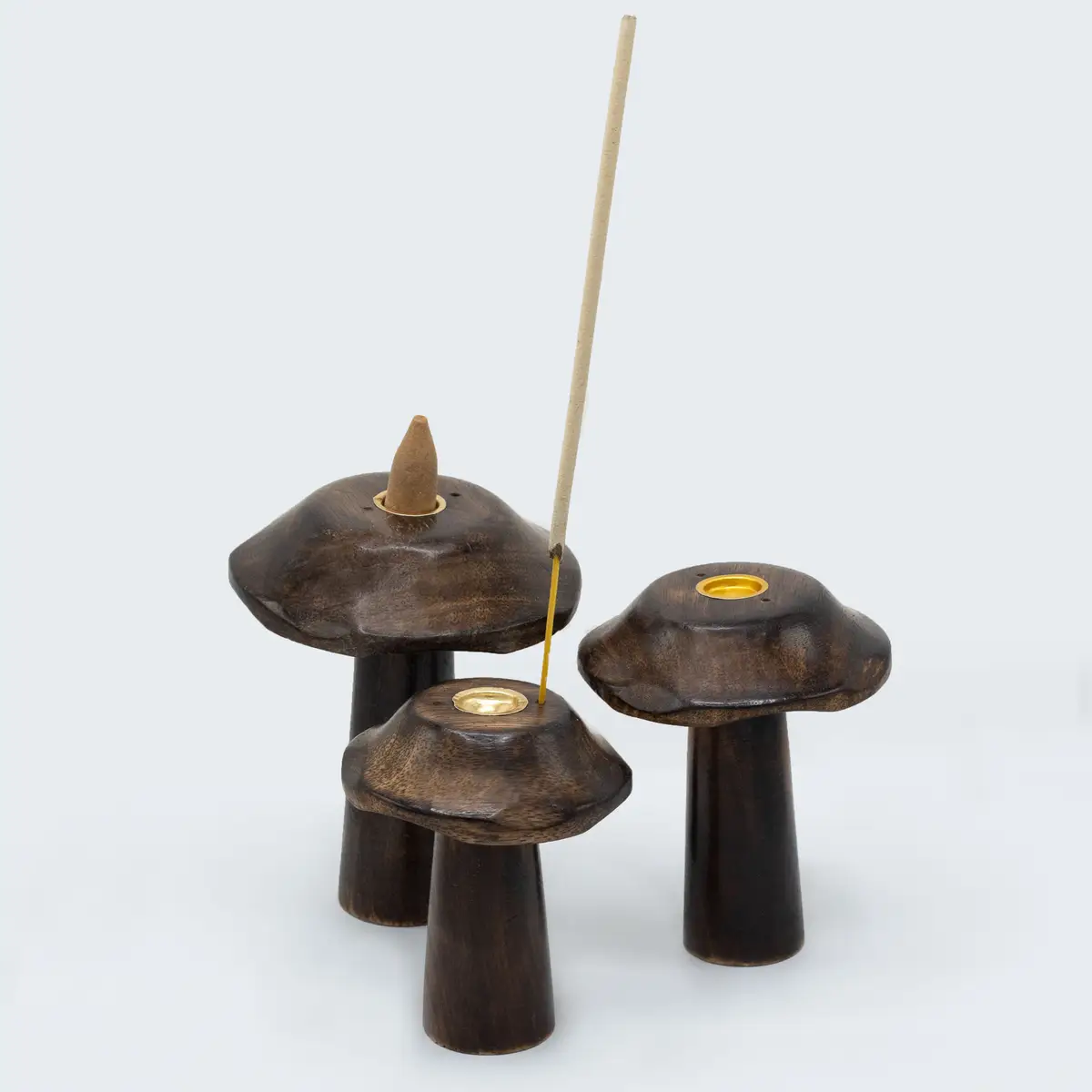 Set med 3 platta rökelsehållare i form av svampar (13 cm, 12 cm, 11 cm) - produktbild 4