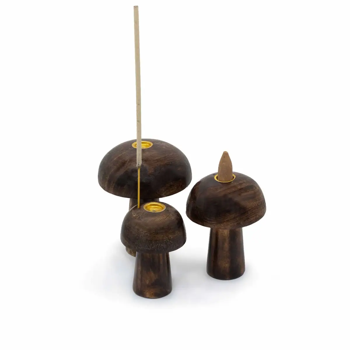 Set med 3 rökelsehållare i form av svampar i trä (10 cm, 9 cm, 8 cm) - produktbild 3