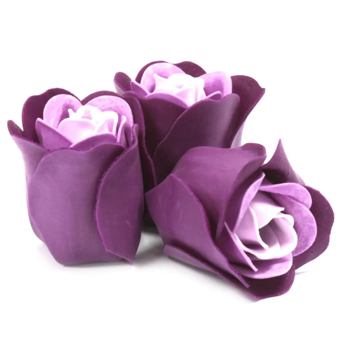 Set med 3 tvålblommor i hjärtformad ask - lavendelrosor - produktbild 2