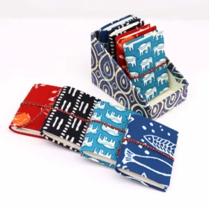Set med 4 bomullsbandbundna anteckningsböcker 7x10 cm i olika mönster - produktbild 3