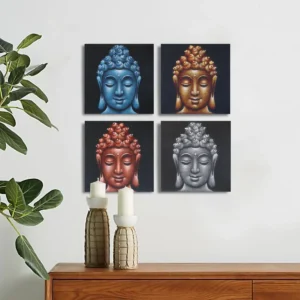 Set med 4 buddhamålningar med sanddetaljer 30x30 cm - produktbild 2