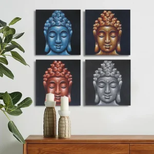 Set med 4 buddhamålningar med sanddetaljer 40x40 cm - produktbild 2