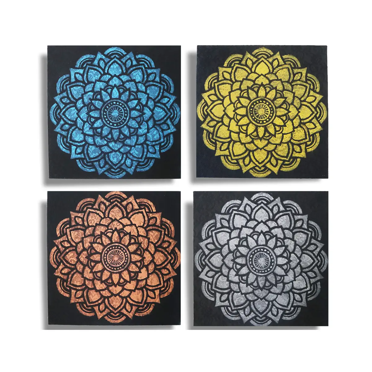 Set med 4 mandalamålningar i brokad 30x30 cm - produktbild 2